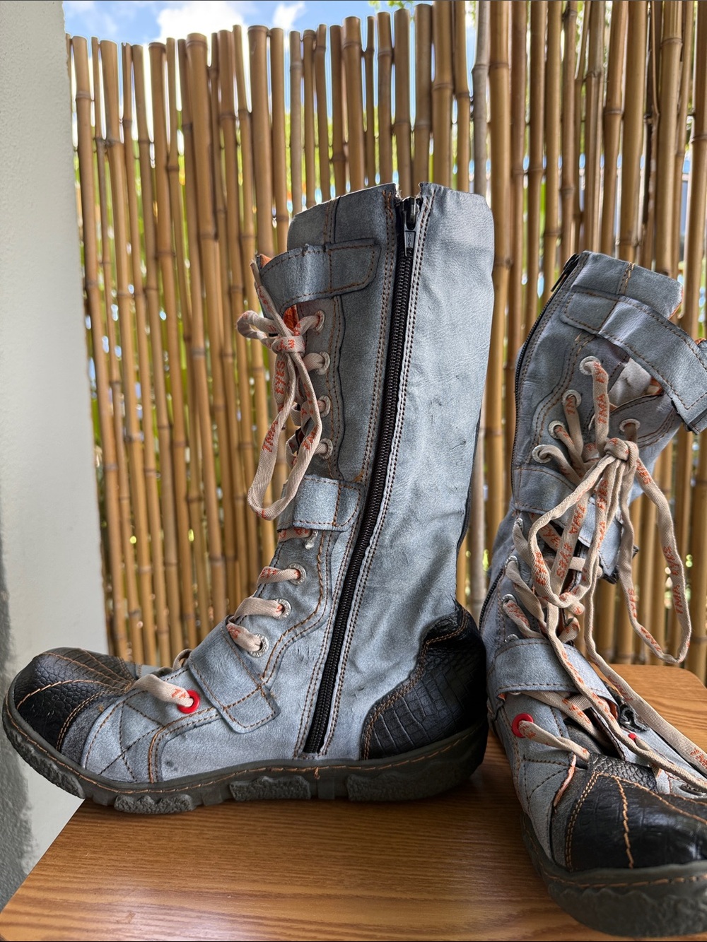 Women's Lace-Up Mid-Calf Boots in Light Blue and Black - Picture 4 of 11